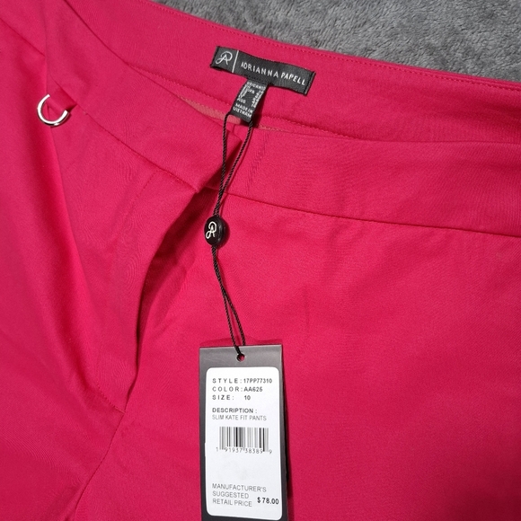 Adrianna Papell Pants Woman 10 Hot Pink Midrise Cropped Straight Stretchy Preppy - Picture 9 of 11